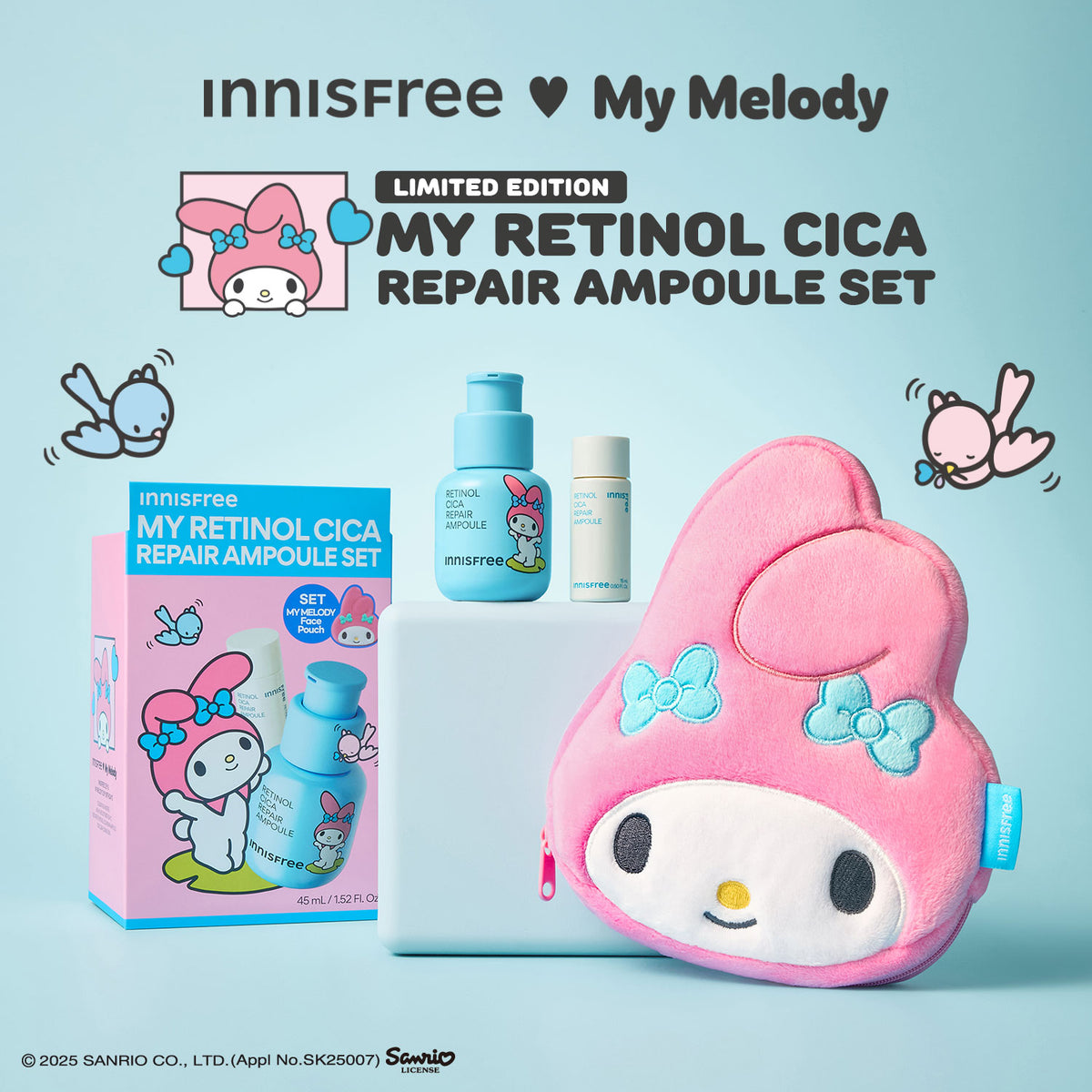 Innisfree & My Melody Retinol Cica Repair Ampoule Special Set + Face Pouch